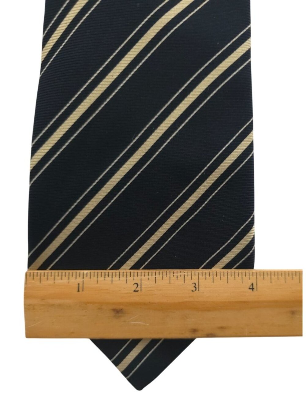 Kiton Napoli 7-Fold Navy & Tan Striped 100% Silk Necktie - Made In Italy - Picture 4 of 5